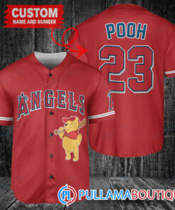 Personalized Los Angeles Angels Winnie the Pooh Baseball Jersey Red