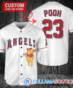 Personalized Los Angeles Angels Winnie the Pooh Baseball Jersey White