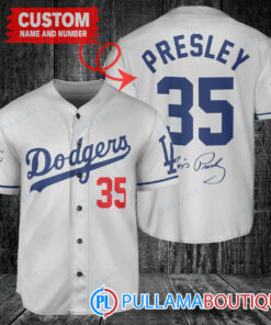 Personalized Los Angeles Dodgers Elvis Presley Baseball Jersey Gray