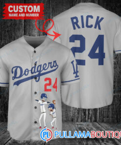 Personalized Los Angeles Dodgers Rick and Morty Baseball Jersey Gray