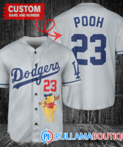 Personalized Los Angeles Dodgers Winnie the Pooh Baseball Jersey Gray