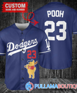 Personalized Los Angeles Dodgers Winnie the Pooh Baseball Jersey Navy