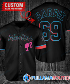 Personalized Miami Marlins Barbie Baseball Jersey Black