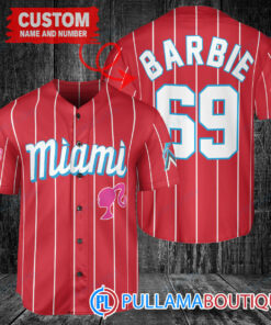 Personalized Miami Marlins Barbie Baseball Jersey Red