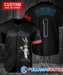 Personalized Miami Marlins Bugs Bunny Baseball Jersey Black