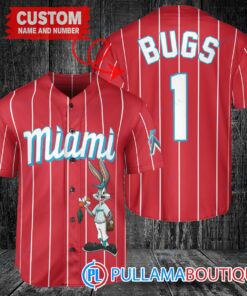 Personalized Miami Marlins Bugs Bunny Baseball Jersey Red