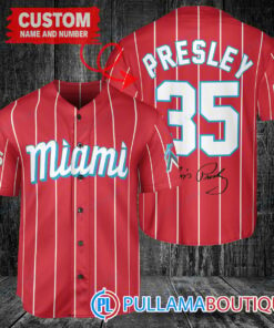 Personalized Miami Marlins Elvis Presley Baseball Jersey Red