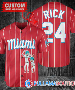 Personalized Miami Marlins Rick and Morty Baseball Jersey Red