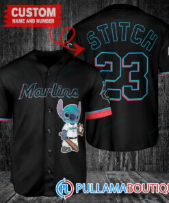 Personalized Miami Marlins Stitch Baseball Jersey Black