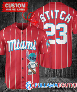 Personalized Miami Marlins Stitch Baseball Jersey Red