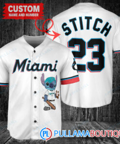 Personalized Miami Marlins Stitch Baseball Jersey White