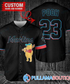 Personalized Miami Marlins Winnie the Pooh Baseball Jersey Black