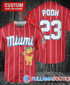 Personalized Miami Marlins Winnie the Pooh Baseball Jersey Red