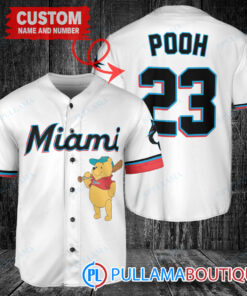 Personalized Miami Marlins Winnie the Pooh Baseball Jersey White