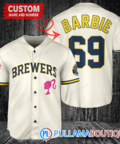 Personalized Milwaukee Brewers Barbie Baseball Jersey Cream