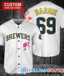 Personalized Milwaukee Brewers Barbie Baseball Jersey White