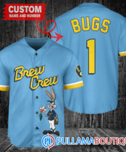 Personalized Milwaukee Brewers Bugs Bunny Baseball Jersey Blue City Connect