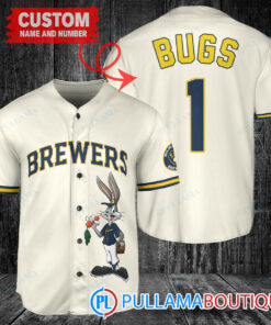 Personalized Milwaukee Brewers Bugs Bunny Baseball Jersey Cream