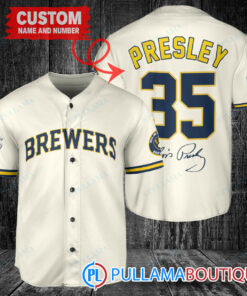 Personalized Milwaukee Brewers Elvis Presley Baseball Jersey Cream