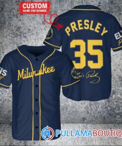 Personalized Milwaukee Brewers Elvis Presley Baseball Jersey Navy