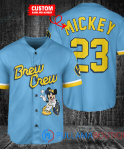 Personalized Milwaukee Brewers Mickey Mouse Baseball Jersey Blue City Connect