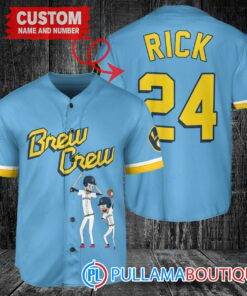 Personalized Milwaukee Brewers Rick and Morty Baseball Jersey Blue City Connect