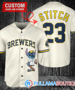 Personalized Milwaukee Brewers Stitch Baseball Jersey Cream