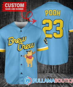 Personalized Milwaukee Brewers Winnie the Pooh Baseball Jersey Blue City Connect