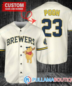 Personalized Milwaukee Brewers Winnie the Pooh Baseball Jersey Cream