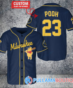 Personalized Milwaukee Brewers Winnie the Pooh Baseball Jersey Navy