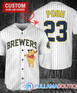 Personalized Milwaukee Brewers Winnie the Pooh Baseball Jersey White