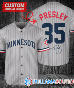 Personalized Minnesota Twins Elvis Presley Baseball Jersey Gray Road