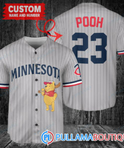 Personalized Minnesota Twins Winnie the Pooh Baseball Jersey Gray Road