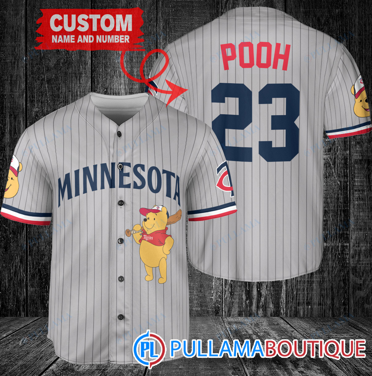 Personalized Boston Red Sox Winnie the Pooh Baseball Jersey Navy