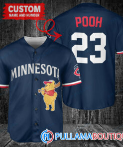 Personalized Minnesota Twins Winnie the Pooh Baseball Jersey Navy