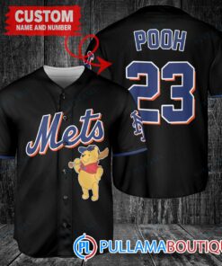 Personalized New York Mets Winnie the Pooh Baseball Jersey Black