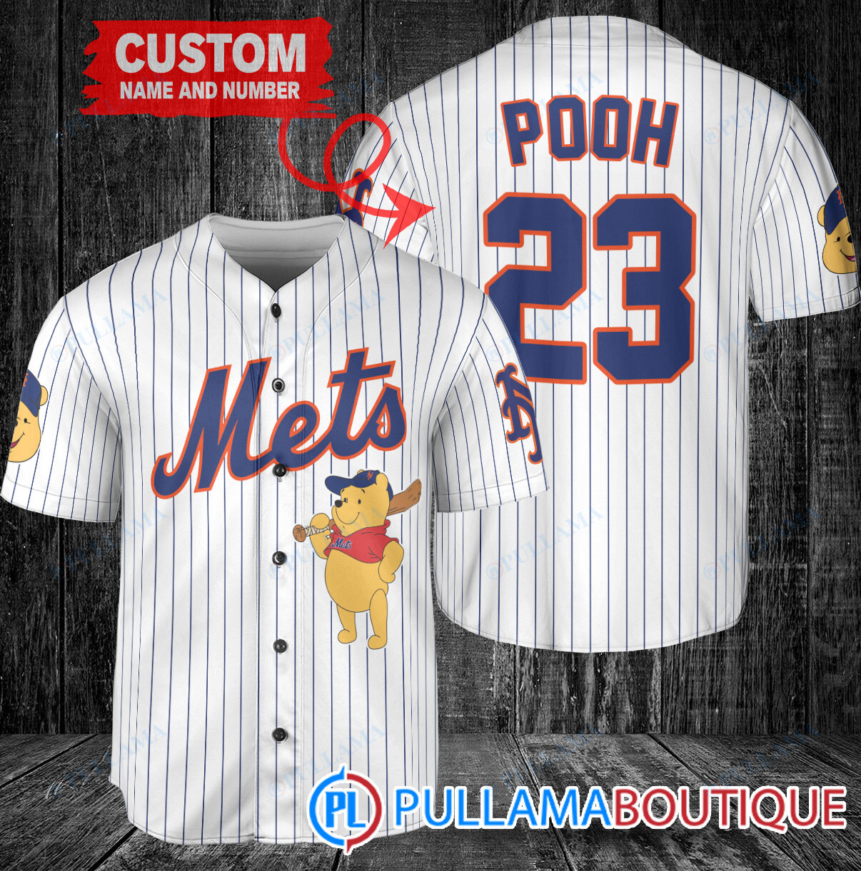 Personalized Texas Rangers Winnie the Pooh Baseball Jersey Cream