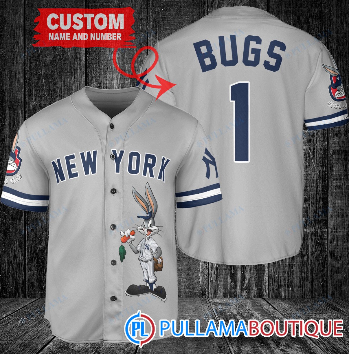 Personalized New York Yankees Bugs Bunny Baseball Jersey Navy