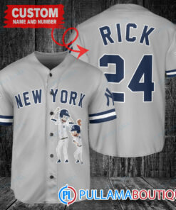 Personalized New York Yankees Rick and Morty Baseball Jersey Gray