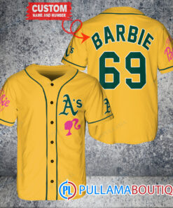 Personalized Oakland Athletics Barbie Baseball Jersey Gold