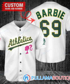 Personalized Oakland Athletics Barbie Baseball Jersey White