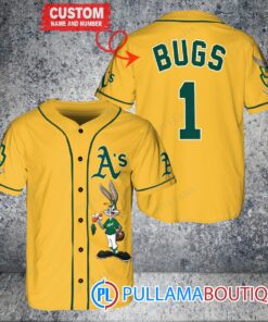 Personalized Oakland Athletics Bugs Bunny Baseball Jersey Gold