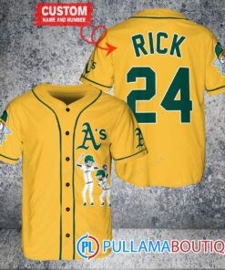 Personalized Oakland Athletics Rick and Morty Baseball Jersey Gold