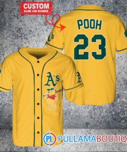 Personalized Oakland Athletics Winnie the Pooh Baseball Jersey Gold