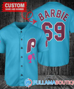 Personalized Philadelphia Phillies Barbie Baseball Jersey Light Blue