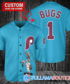 Personalized Philadelphia Phillies Bugs Bunny Baseball Jersey Light Blue