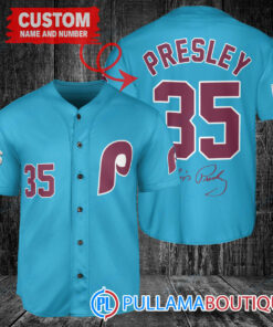 Personalized Philadelphia Phillies Elvis Presley Baseball Jersey Light Blue