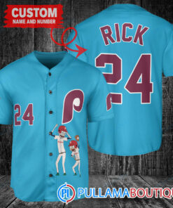 Personalized Philadelphia Phillies Rick and Morty Baseball Jersey Light Blue