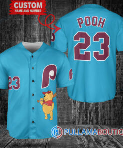 Personalized Philadelphia Phillies Winnie the Pooh Baseball Jersey Light Blue