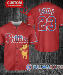 Personalized Philadelphia Phillies Winnie the Pooh Baseball Jersey Red